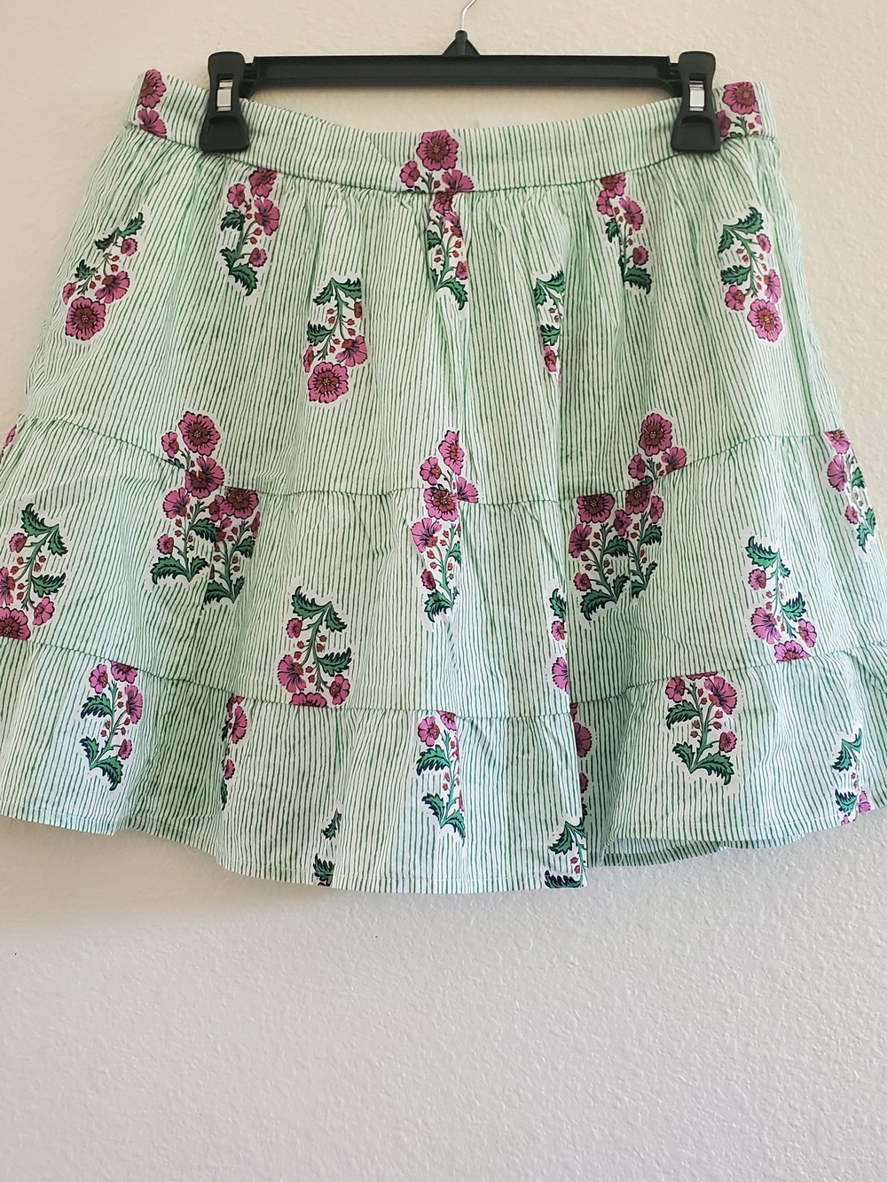 NWT J. Crew Mint Striped Skater Skirt with Pink Floral Print Size S